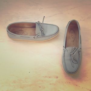 Tod’s light blue moccasin loafers